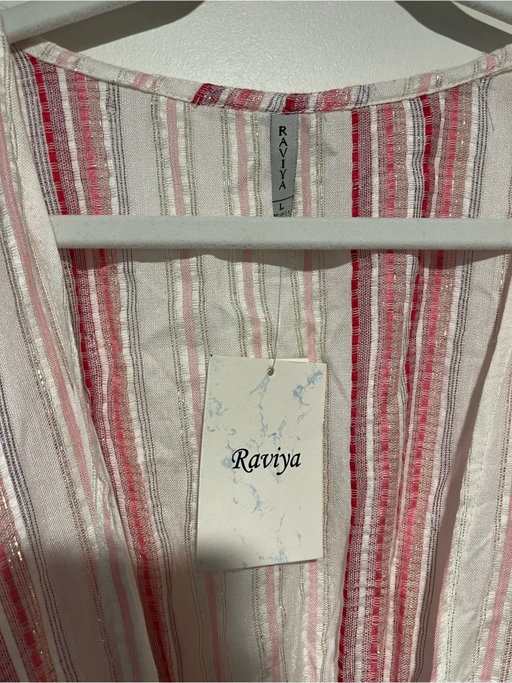 Raviya Pink and White Striped Sheer Swim Cover-Up with Tassels